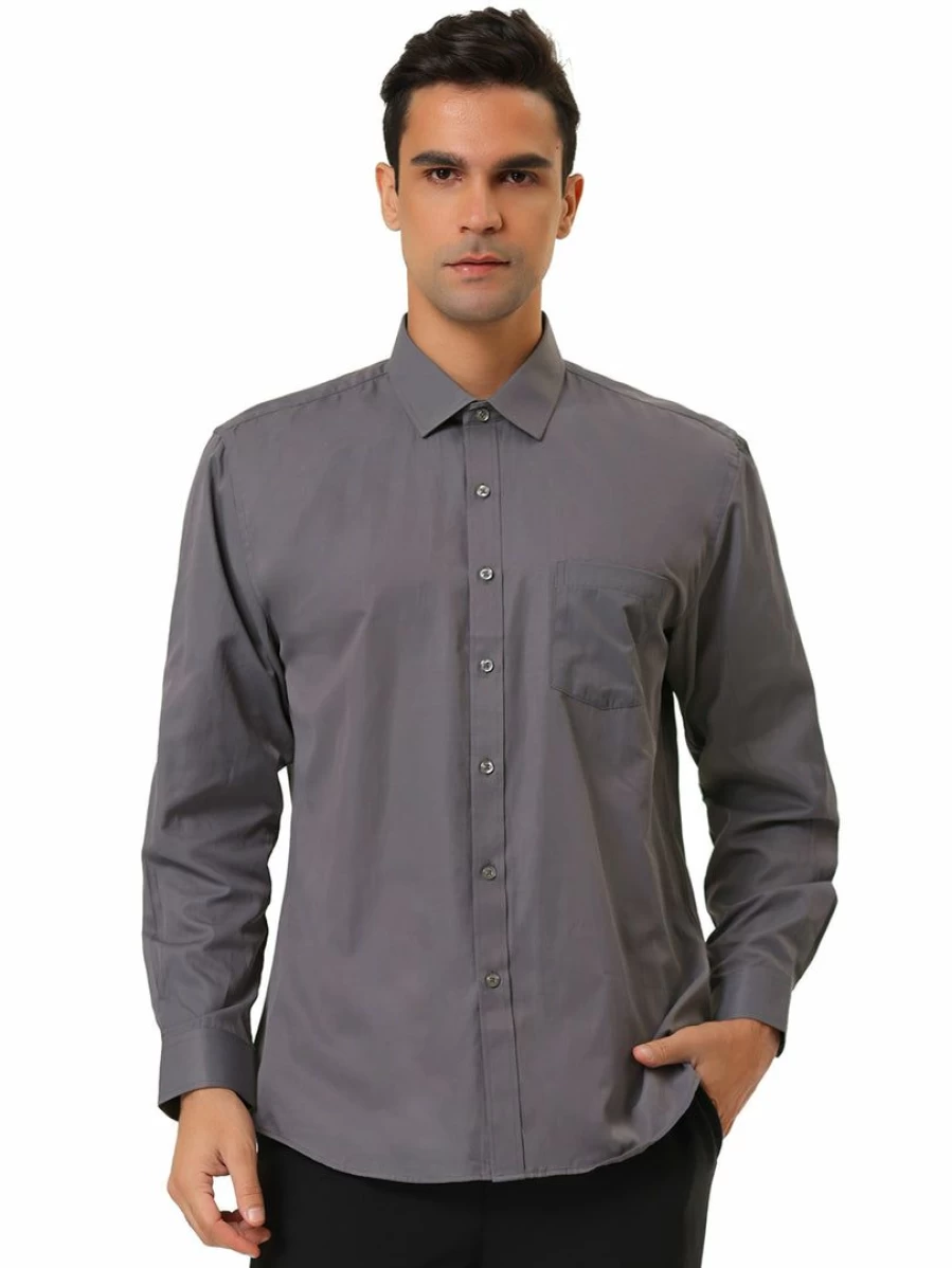 Men's Long Sleeve Solid Color Dress Shirt Regular Fit Button Down Office Work Shirt
