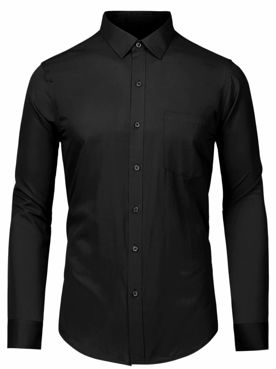 Men's Long Sleeve Solid Color Dress Shirt Regular Fit Button Down Office Work Shirt
