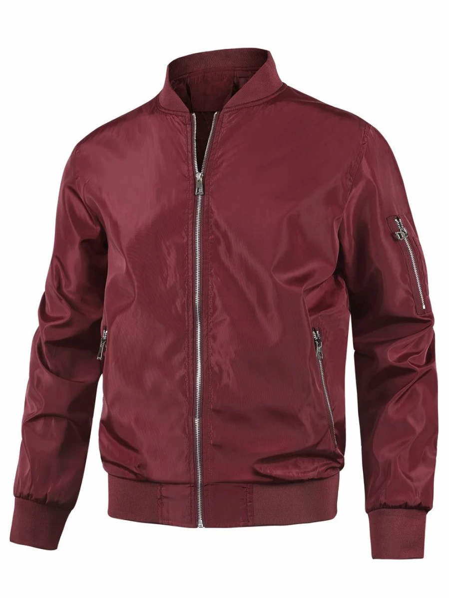 Men's Slim Fit Lightweight Windbreaker Bomber Jacket with Long Sleeves and Zipper Closure