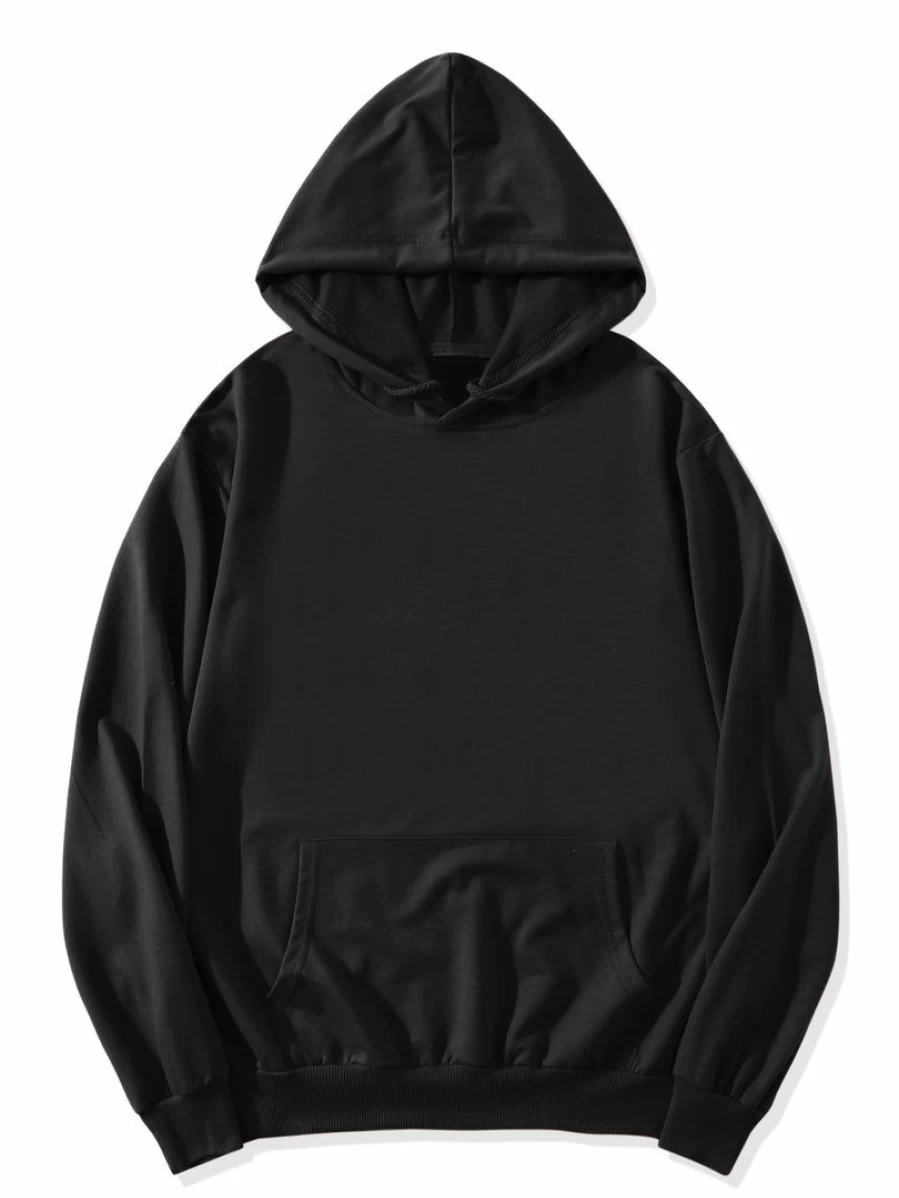 Men's Solid Color Hoodie with Drawstring & Pocket - Casual Pullover Sweatshirt for Everyday Wear