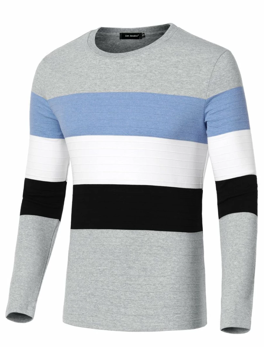 Men's Casual Color Block Crew Neck Long Sleeve Pullover Tee for Father's Day
