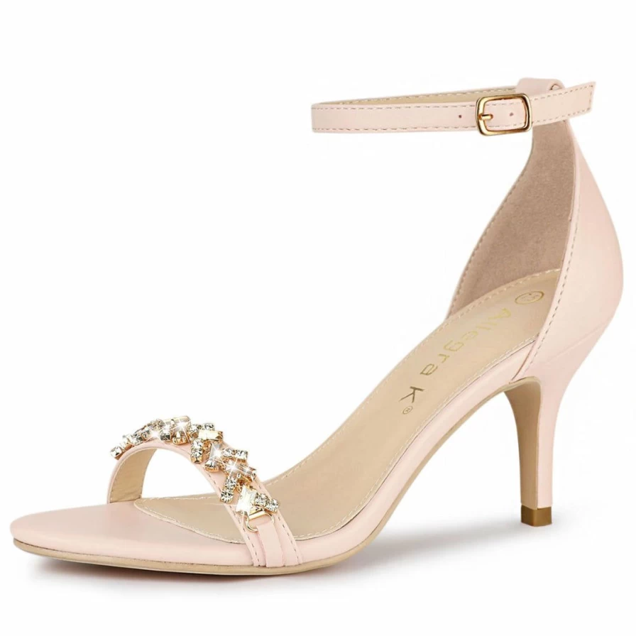 Allegra K Women's Rhinestone Stiletto Heels - Ankle Strap High Heel Sandals for Women - Sparkly Party Dress Shoes