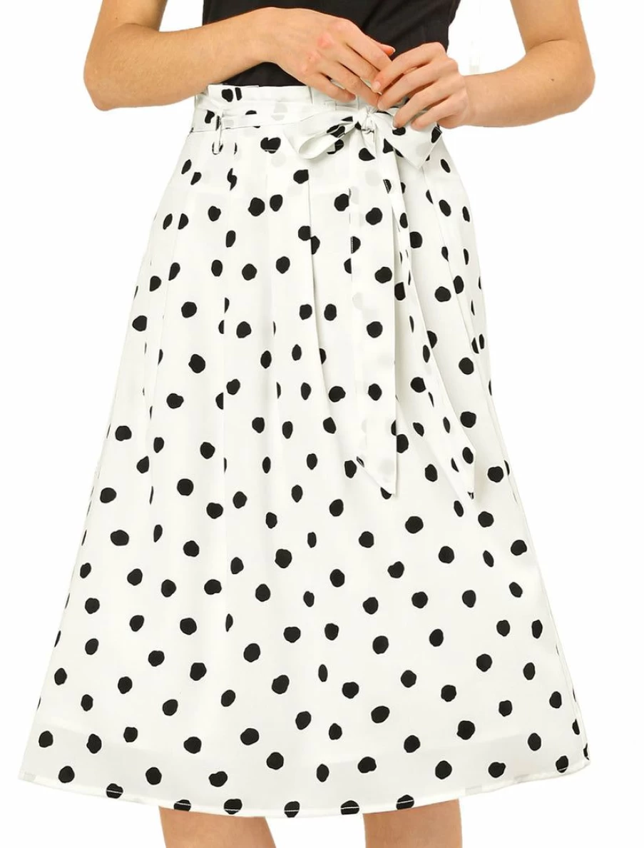 Vintage A-Line Midi Skirt with Elastic Waist and Belt for Women