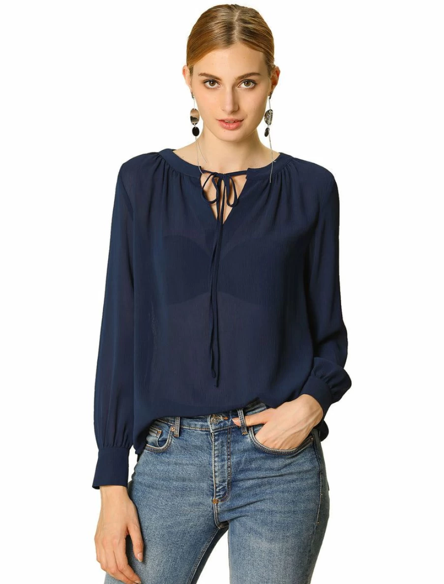 Elegant Women's Chiffon Blouse with Tie Neck and Long Sleeves
