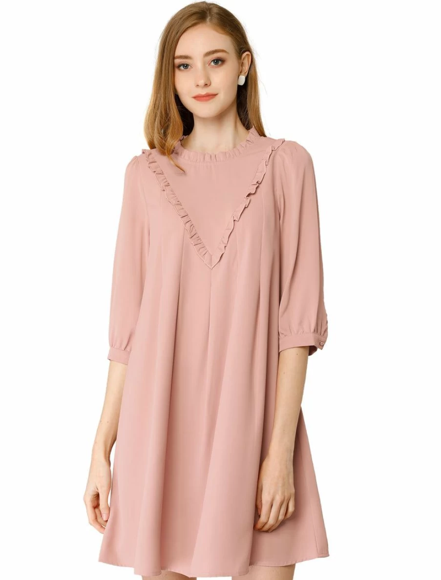 Allegra K Women's Blue Casual Ruffle Round Neck Loose Fit T-Shirt Dress Tunic