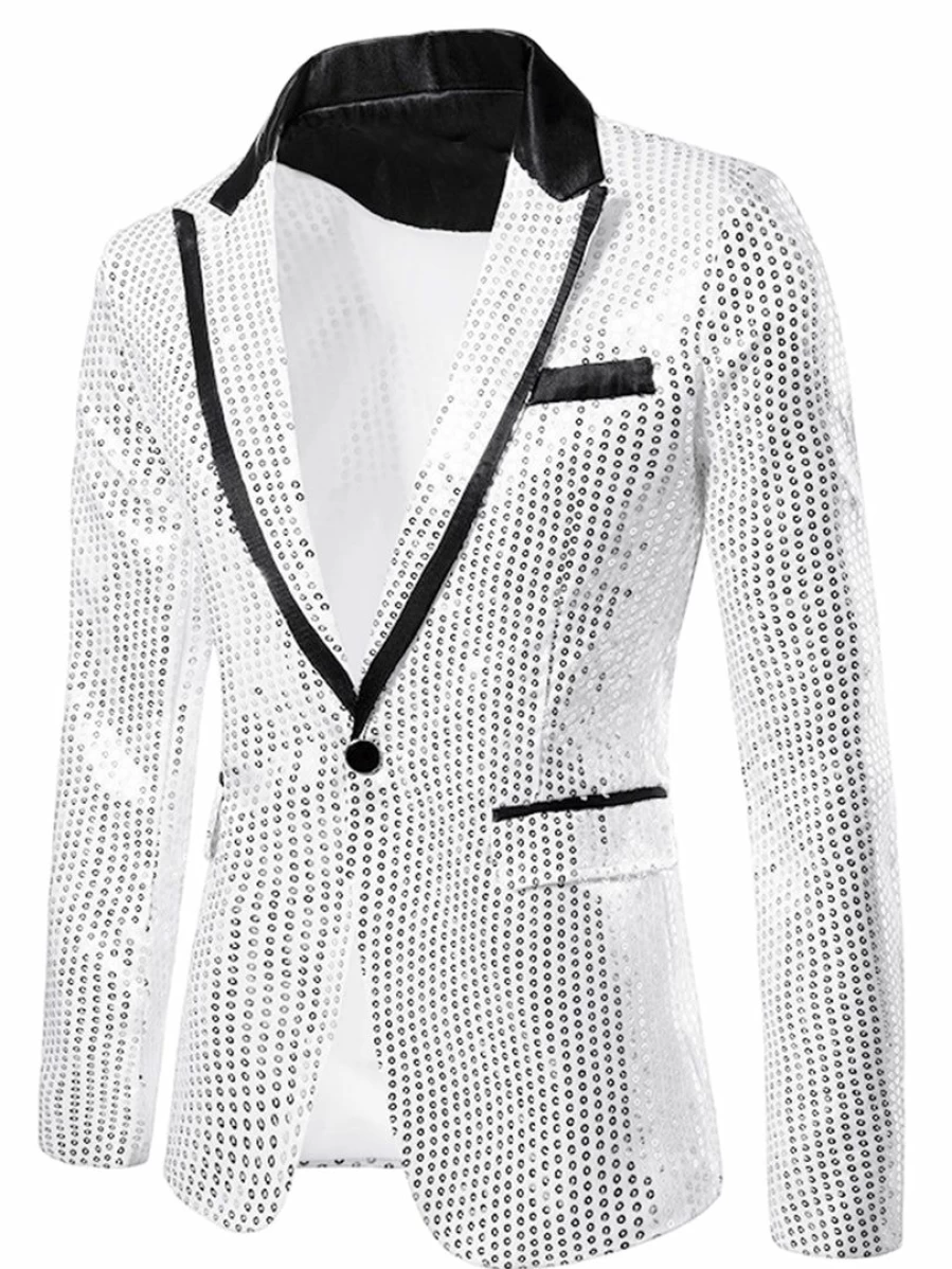 Men's Sparkly Sequins Blazer Jacket for Halloween, Wedding, Party & Prom - Shiny One-Button Formal Suit