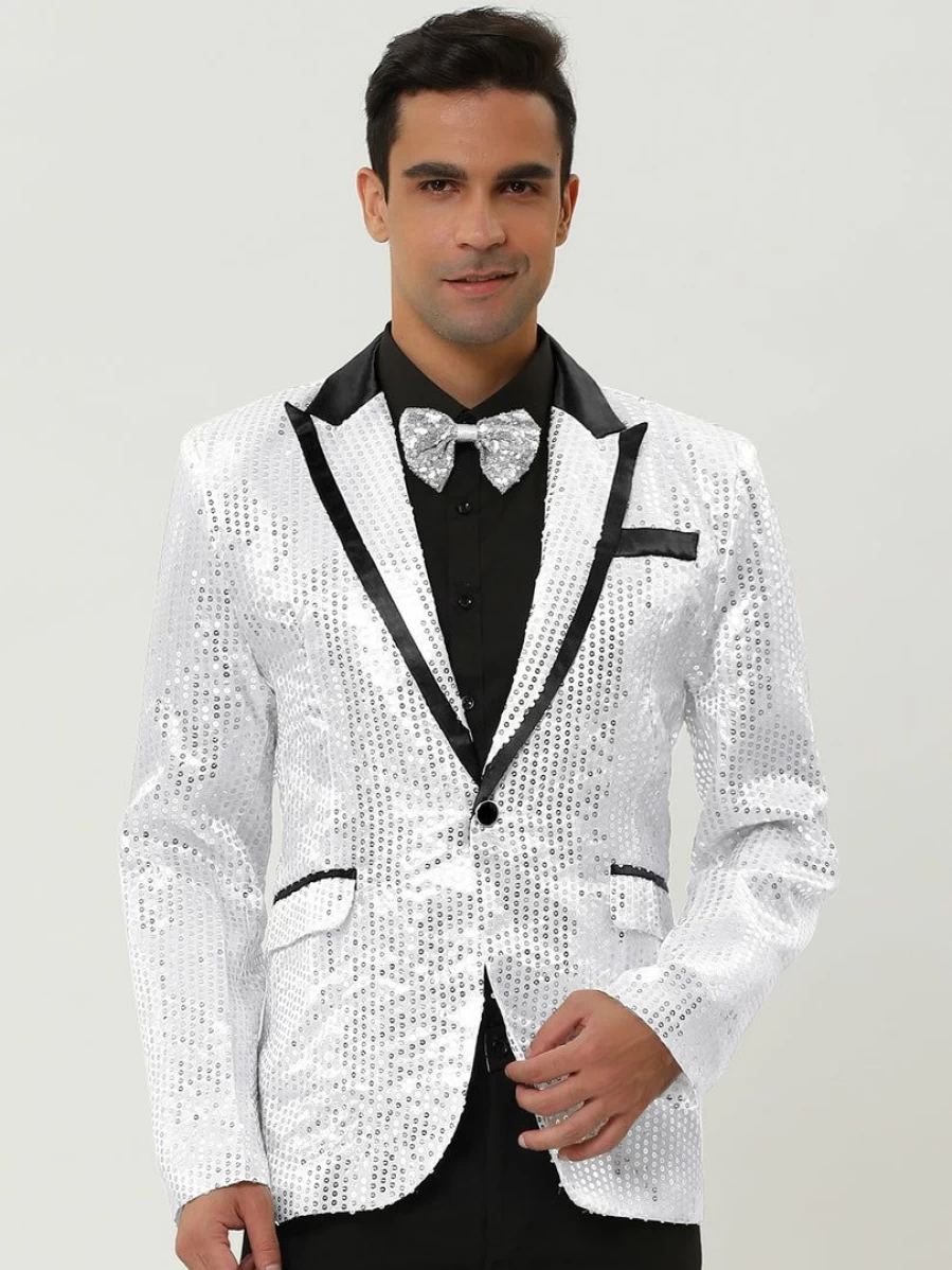 Men's Sparkly Sequins Blazer Jacket for Halloween, Wedding, Party & Prom - Shiny One-Button Formal Suit