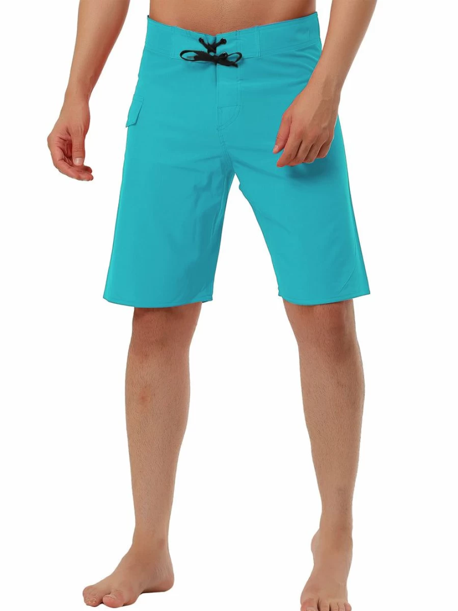 Men's Solid Color Beach Swim Shorts with Elastic Waist & Drawstring - Quick Dry Board Shorts