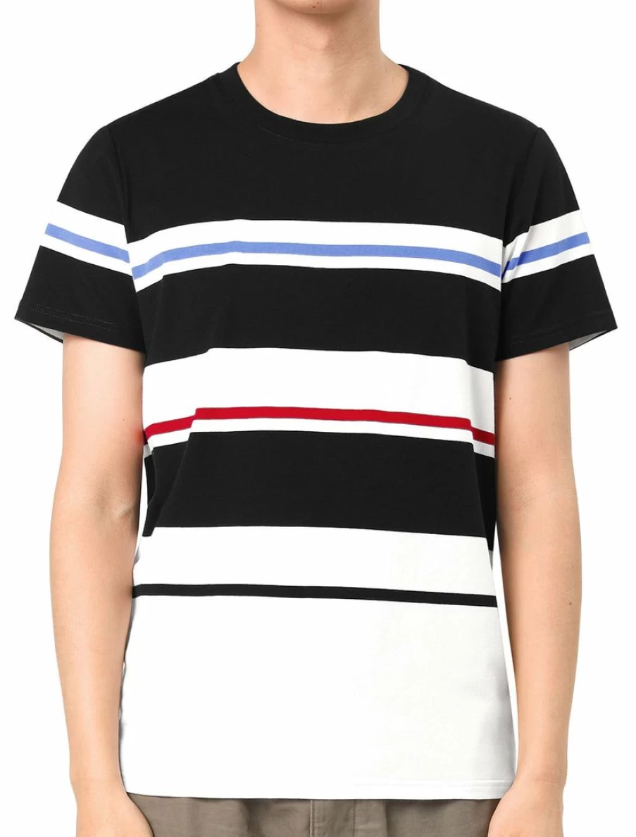Men's Color Block Striped Crewneck Short Sleeve T-Shirts Casual Summer Top Tee