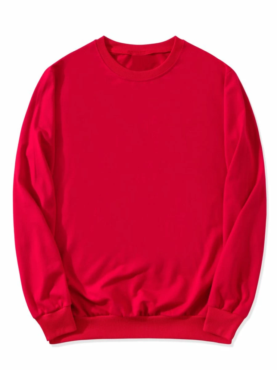 Men's Casual Long Sleeve Solid Color Round Neck Pullover Sweatshirt Basic Regular Fit