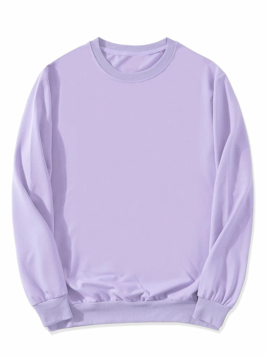 Men's Casual Long Sleeve Solid Color Round Neck Pullover Sweatshirt Basic Regular Fit
