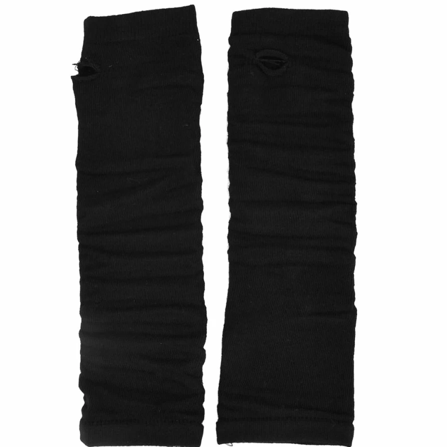 Black Fingerless Arm Warmers for Women - Stretchy Fabric Long Gloves Pair