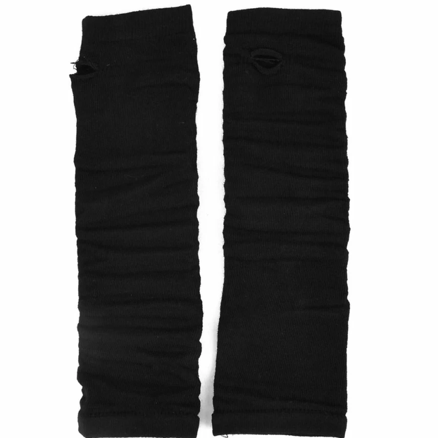 Black Fingerless Arm Warmers for Women - Stretchy Fabric Long Gloves Pair
