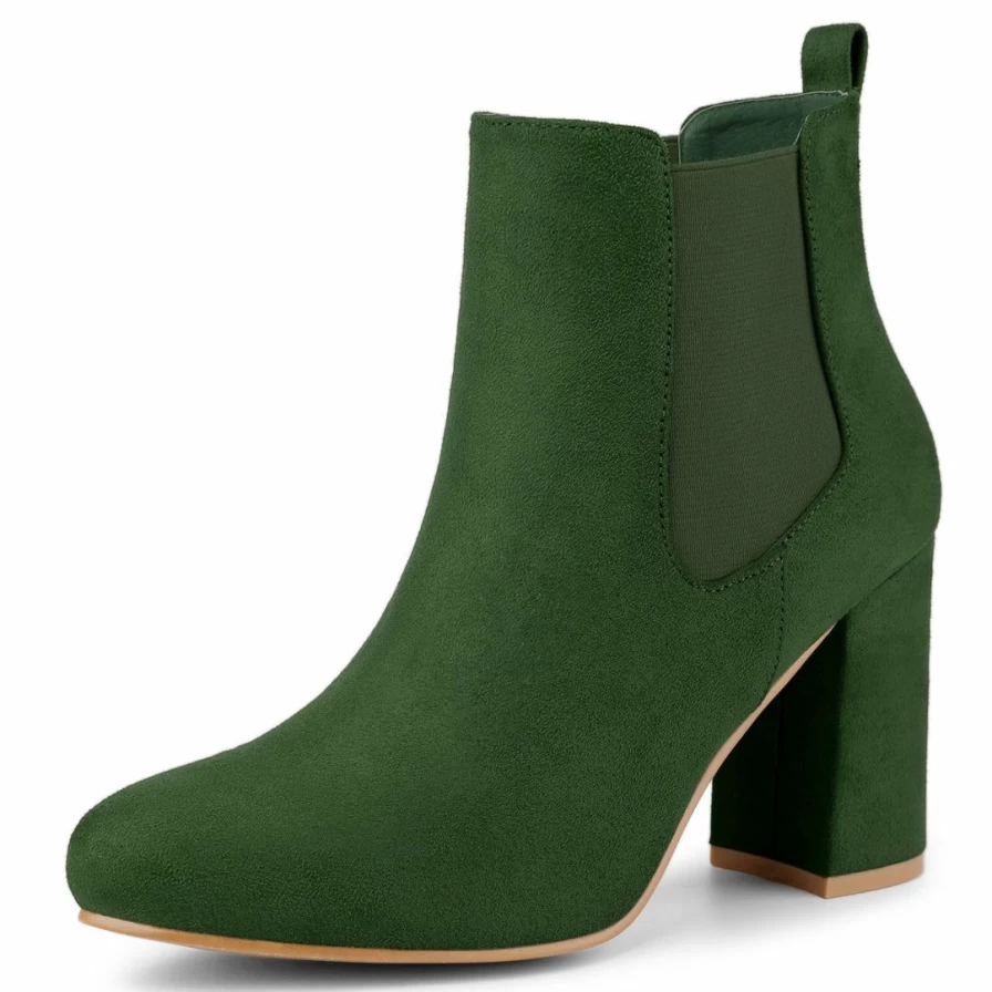 Women's Chunky Heel Chelsea Boots Round Toe Ankle Booties Stylish High Heel Shoes