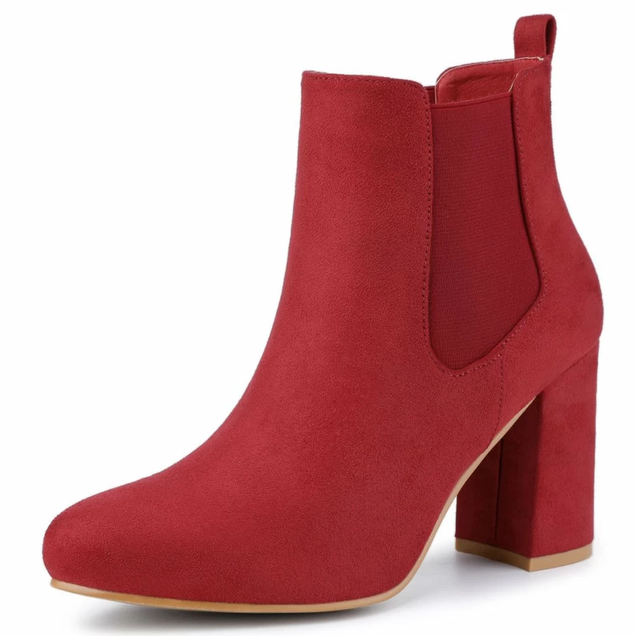 Women's Chunky Heel Chelsea Boots Round Toe Ankle Booties Stylish High Heel Shoes
