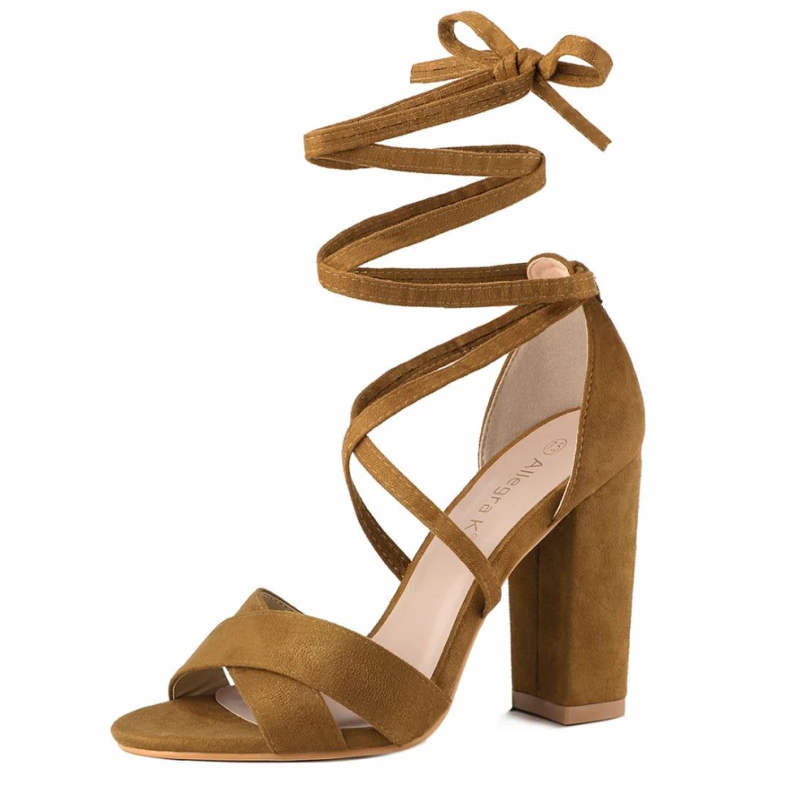 Women's Block Heel Sandals Crisscross Front Lace-Up Design Comfortable Summer Shoes
