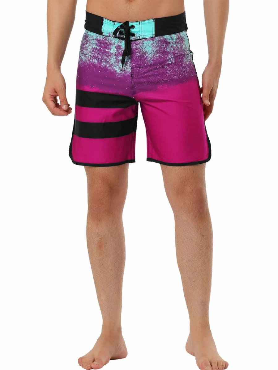 Men's Color Block Striped Swim Shorts with Drawstring Waist - Summer Beach Board Shorts