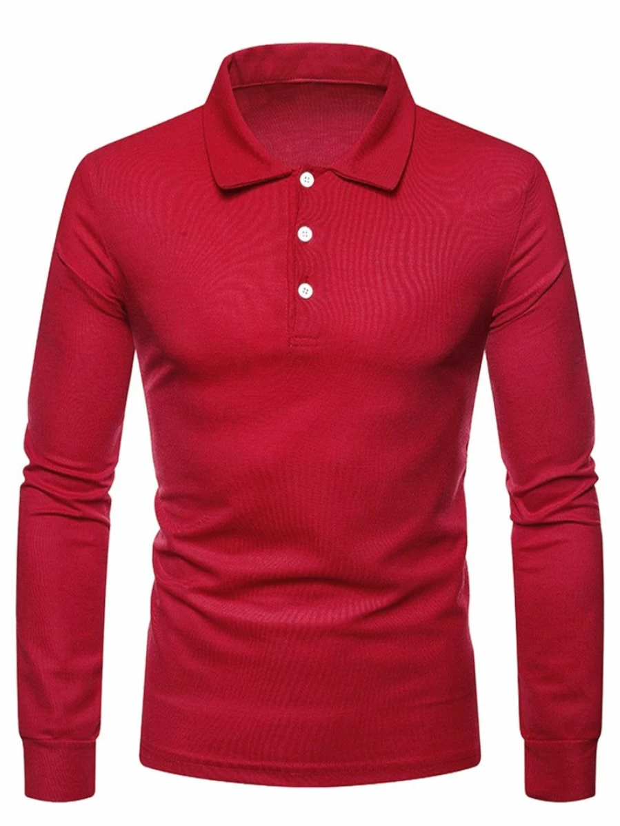 Men's Casual Long Sleeve Polo Shirt - Regular Fit Solid Color Golf Top for Everyday Wear