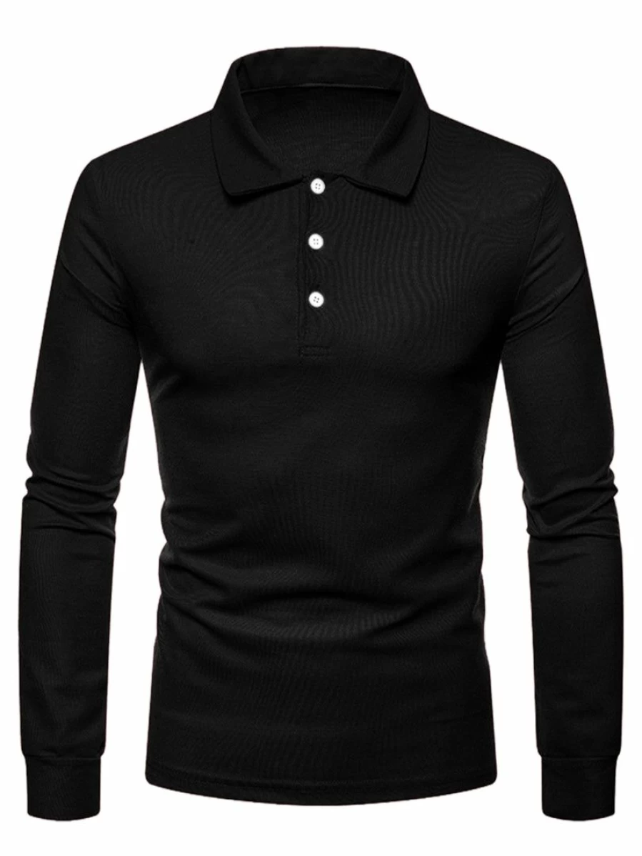 Men's Casual Long Sleeve Polo Shirt - Regular Fit Solid Color Golf Top for Everyday Wear