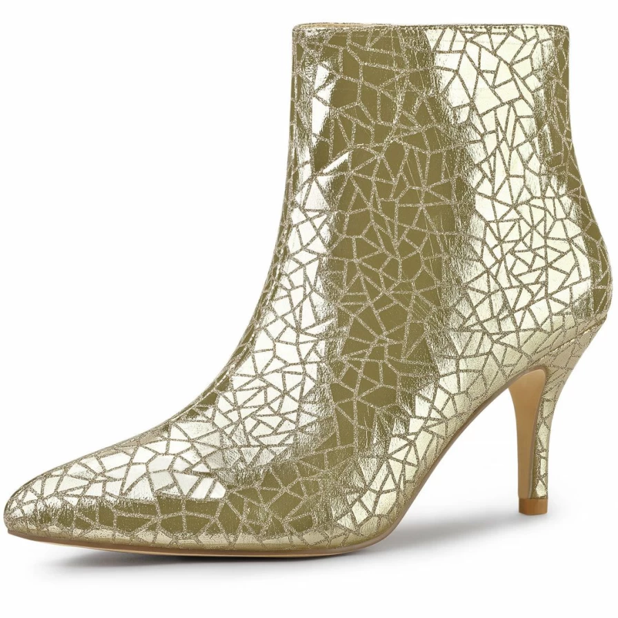 Women's Sparkly Stiletto Heels Pointed Toe Ankle Boots Dress Shoes for Evening Party