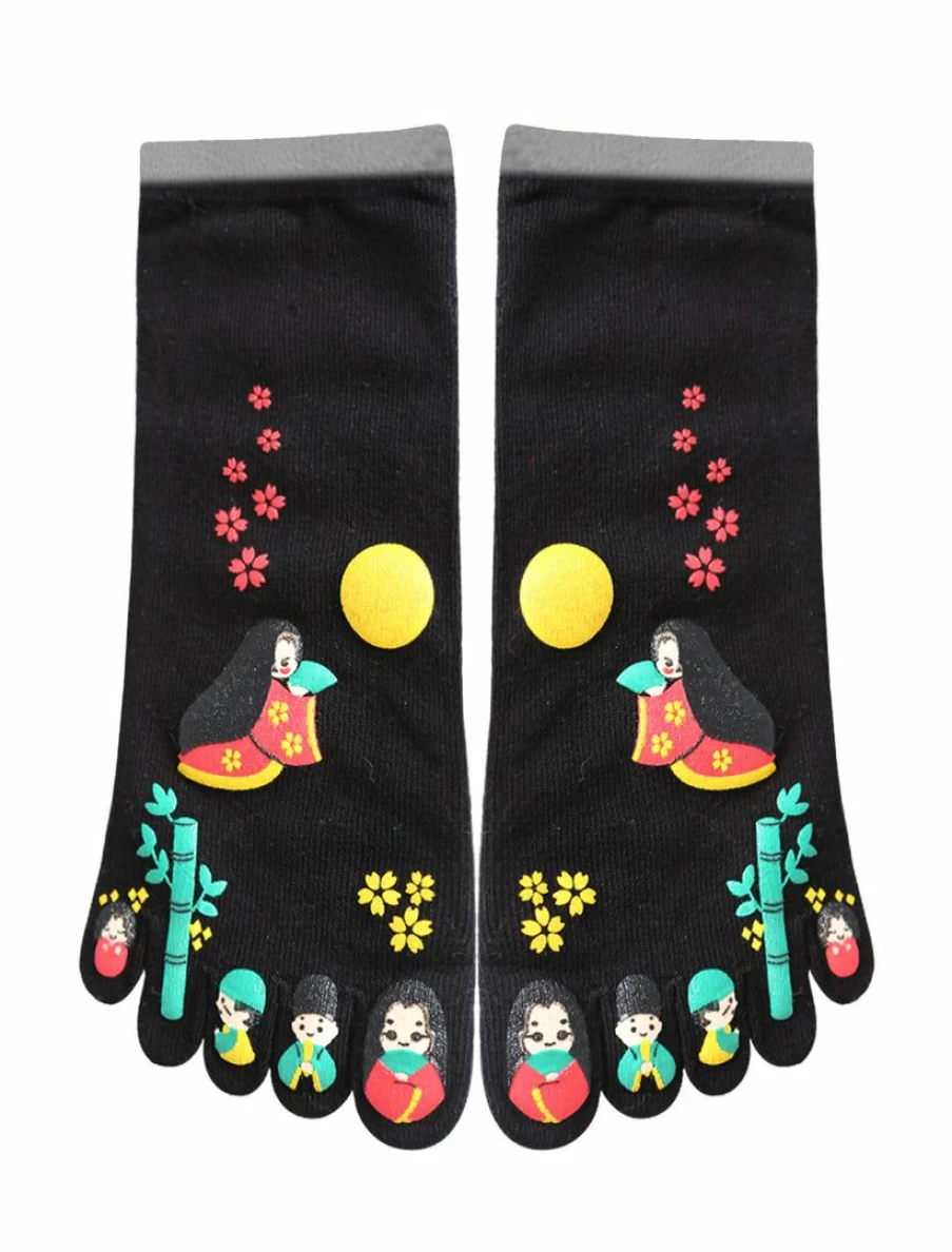 Allegra K Women's 2-Pack Cute Japanese Anime Print Toe Socks for Women - Fashionable Five-Toe Footwear Accessories