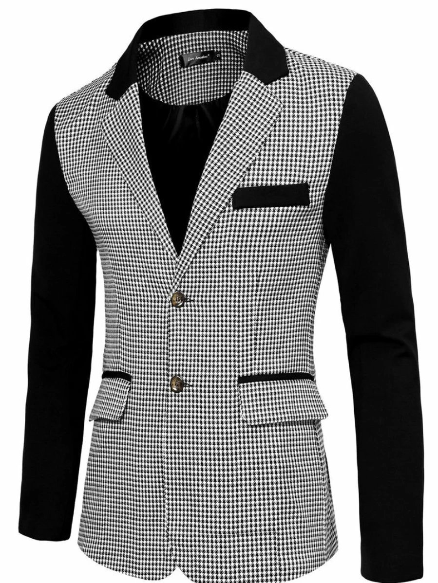 Men's Black & White Plaid Slim Fit Casual Blazer Jacket with Button Down Design