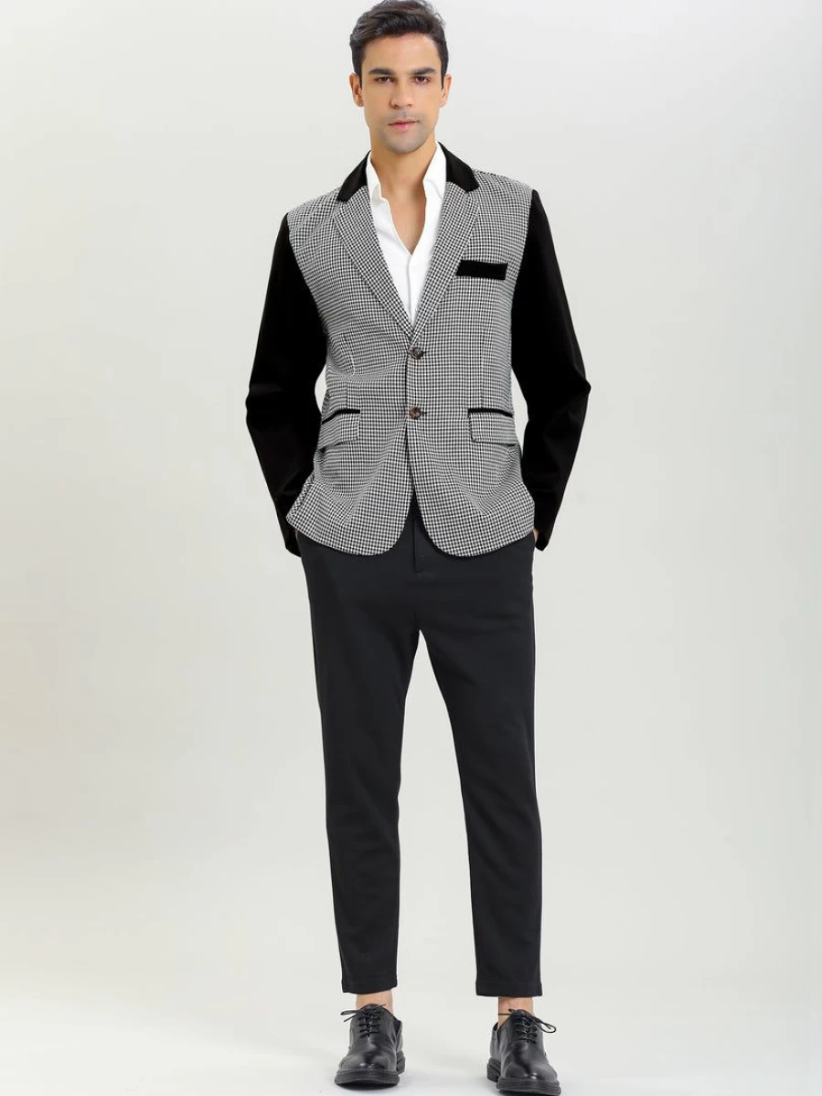 Men's Black & White Plaid Slim Fit Casual Blazer Jacket with Button Down Design