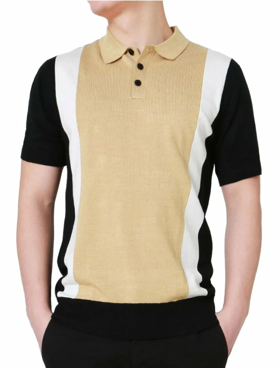 Men's Color Block Short Sleeve Knit Polo Shirt for Golf & Casual Wear