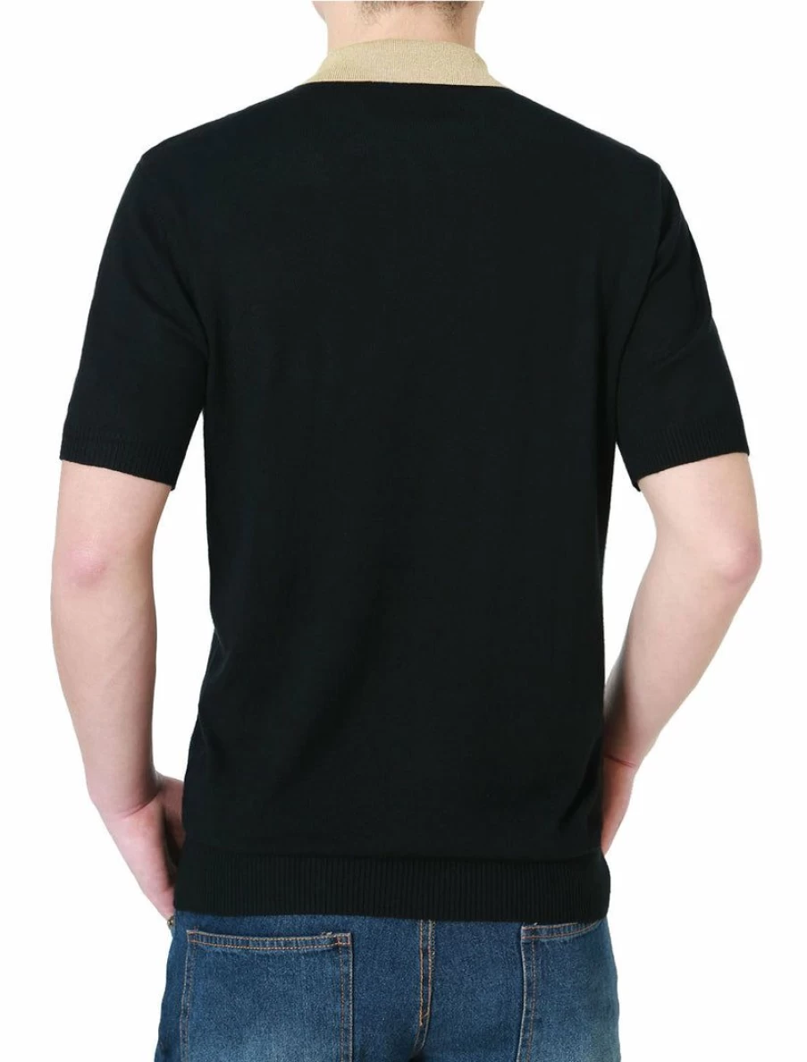 Men's Color Block Short Sleeve Knit Polo Shirt for Golf & Casual Wear