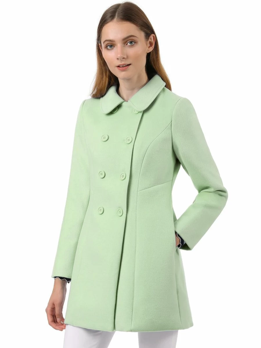 Elegant Double-Breasted Peter Pan Collar Thigh-Length Trench Coat for Women