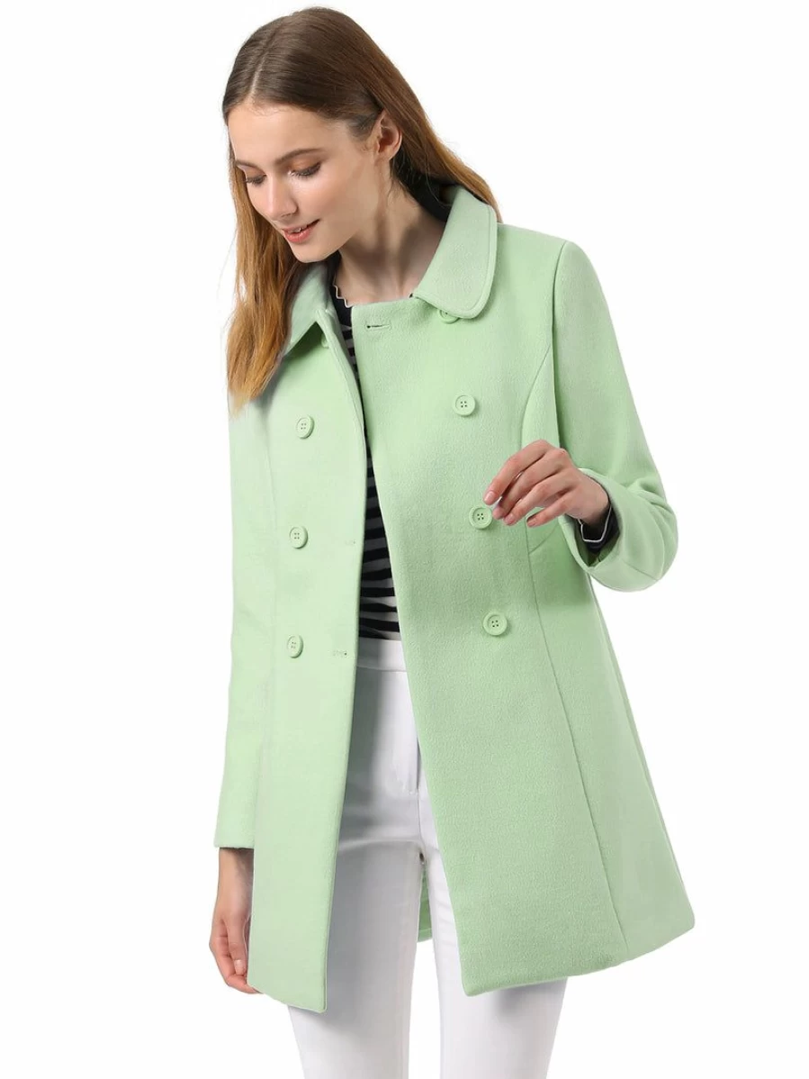 Elegant Double-Breasted Peter Pan Collar Thigh-Length Trench Coat for Women