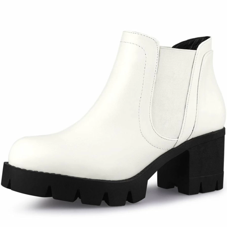 Women's Chunky Heel Chelsea Ankle Boots with Lug Sole - * Brand Fashion Footwear