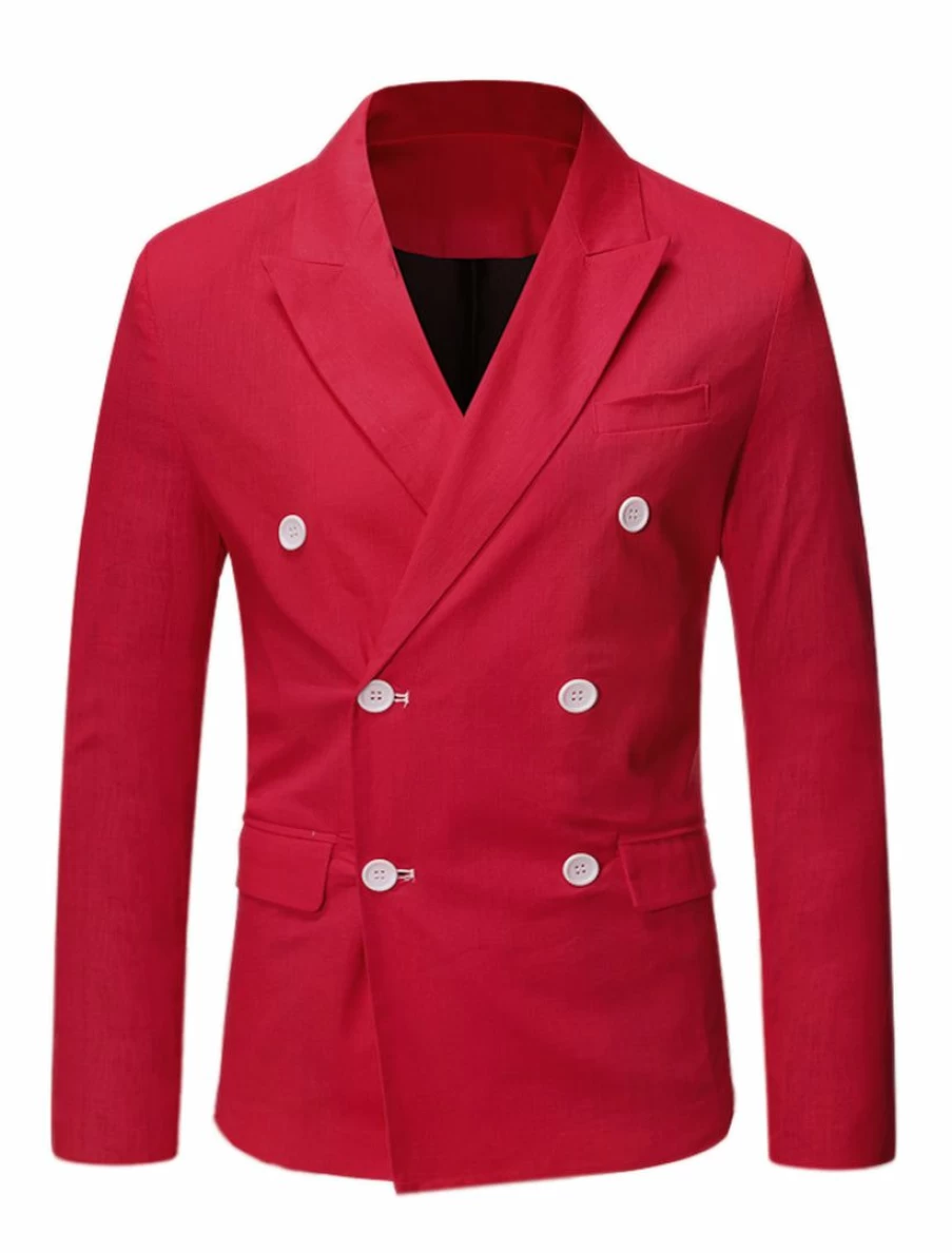 Red Slim Fit Double Breasted Men's Casual Business Blazer Sport Coat for Dress & Office