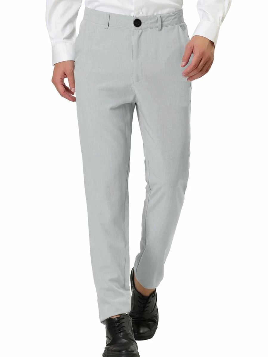 Men's Slim Fit Business Chino Pants Solid Color Flat Front Dress Trousers for Office Wear