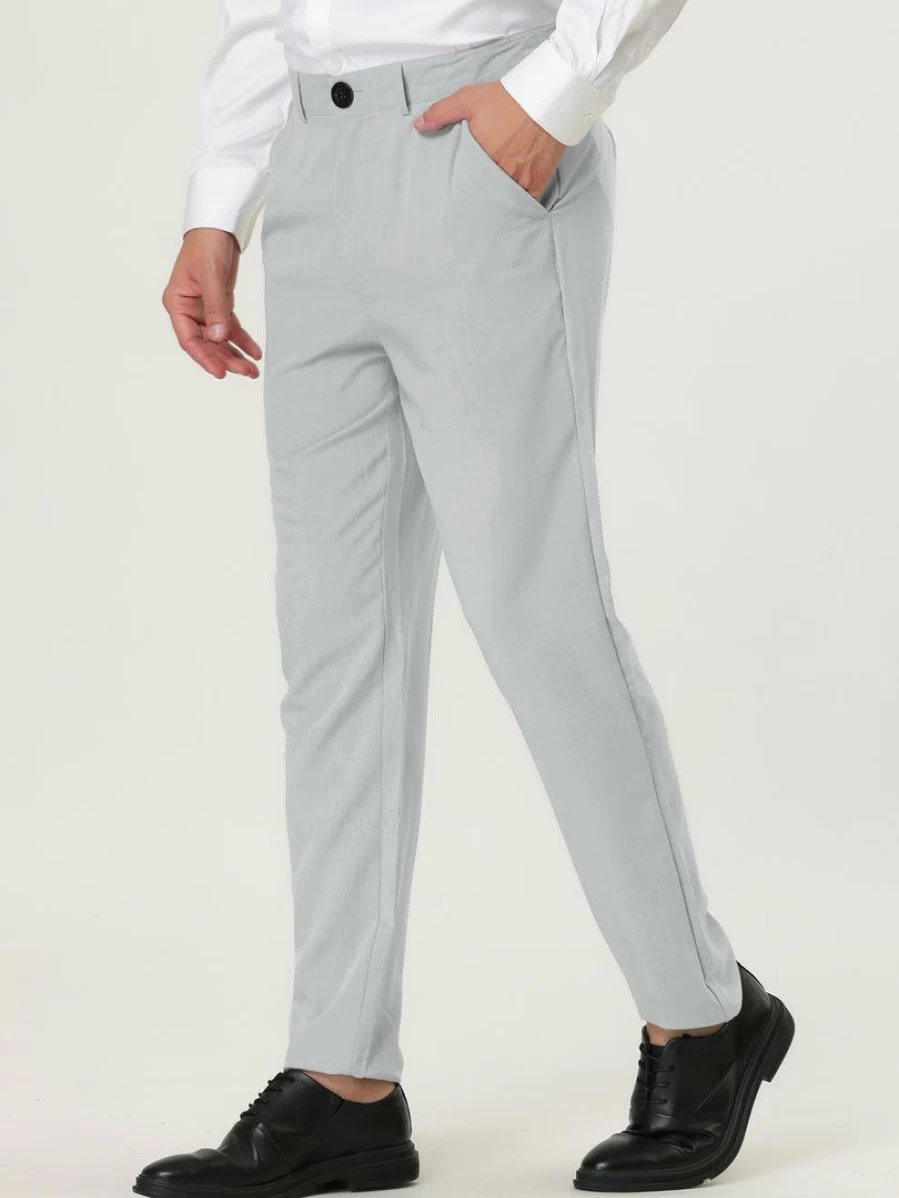 Men's Slim Fit Business Chino Pants Solid Color Flat Front Dress Trousers for Office Wear