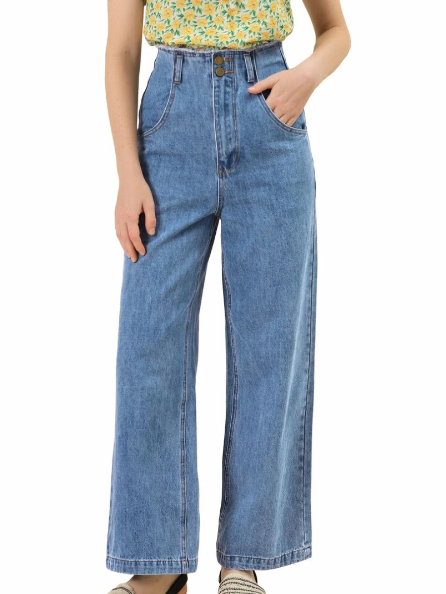 Women's High Waist Wide Leg Denim Pants Casual Comfort Long Trousers
