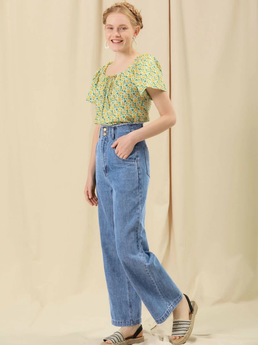 Women's High Waist Wide Leg Denim Pants Casual Comfort Long Trousers