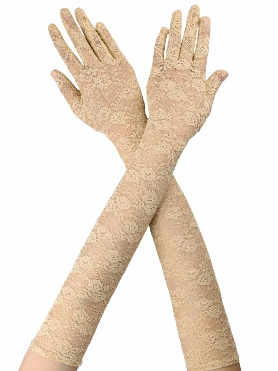 Allegra K Women's Floral Lace Opera Gloves Long Full Finger Pair Elegant Formal Wear