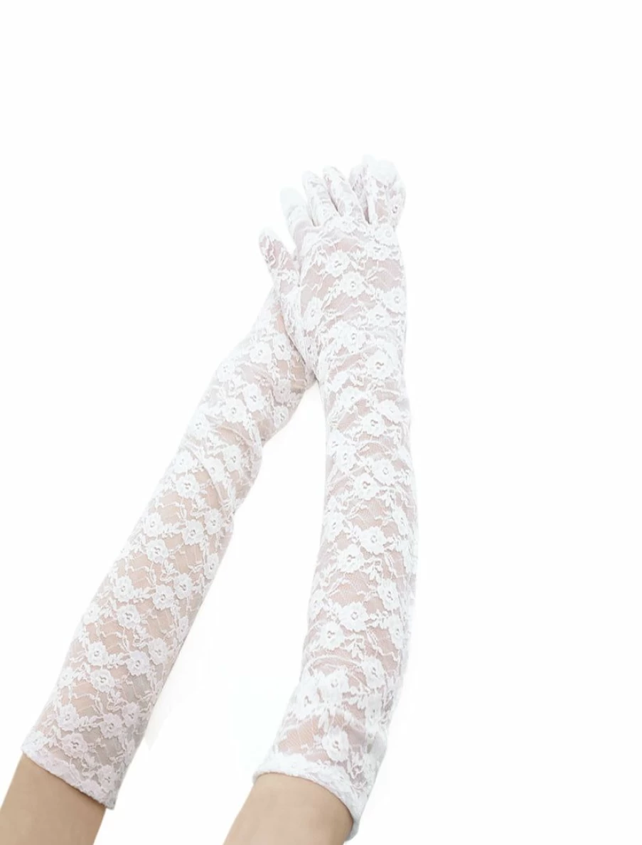 Allegra K Women's Floral Lace Opera Gloves Long Full Finger Pair Elegant Formal Wear