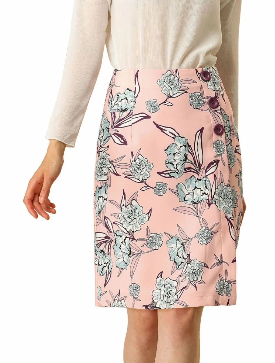 * High Waisted Pink Floral Skirt for Women - Elegant Feminine Spring Summer Fashion