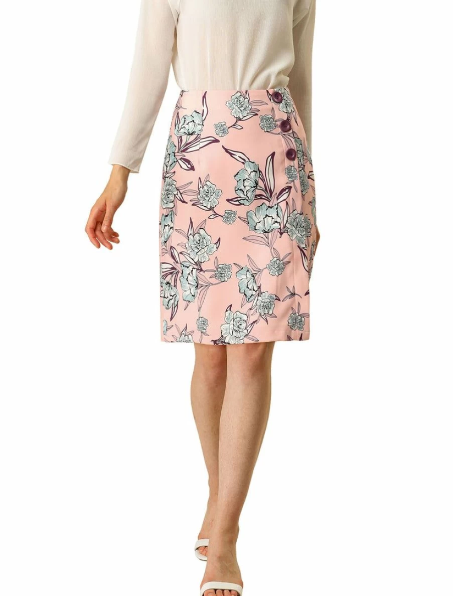 * High Waisted Pink Floral Skirt for Women - Elegant Feminine Spring Summer Fashion