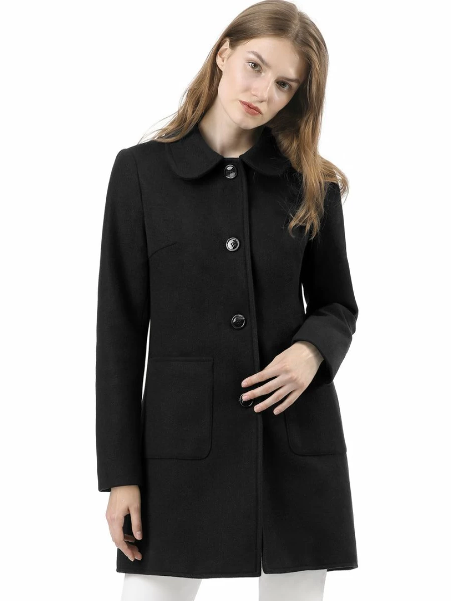 "Stylish Round Collar Single Breasted Coat with Front Pockets for Women"