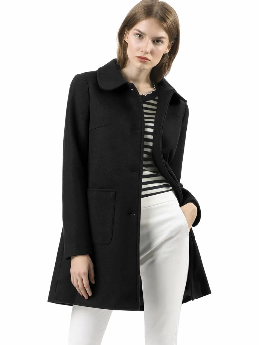 "Stylish Round Collar Single Breasted Coat with Front Pockets for Women"