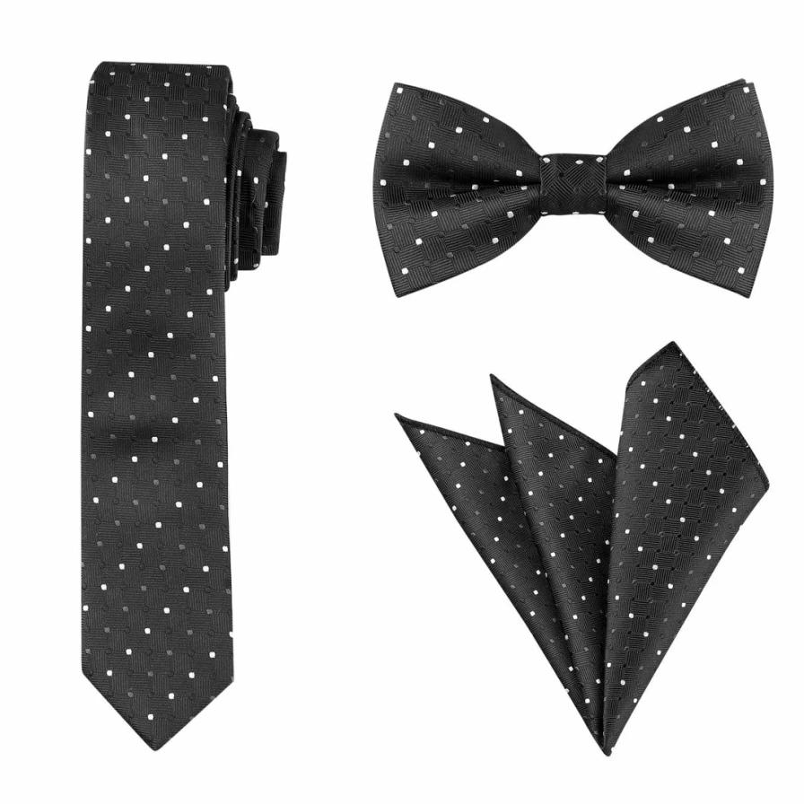 Men's Classic Polka Dot Tie Set - Pocket Square, Necktie & Bow Tie Accessories for Formal Wear