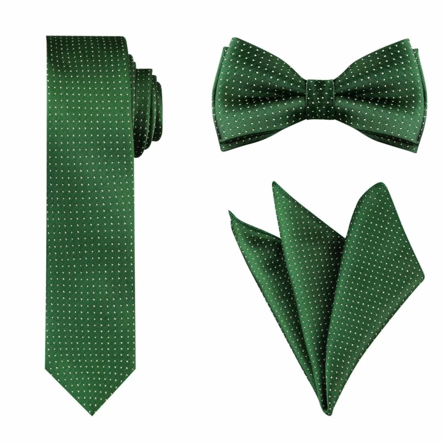 Men's Classic Polka Dot Tie Set - Pocket Square, Necktie & Bow Tie Accessories for Formal Wear