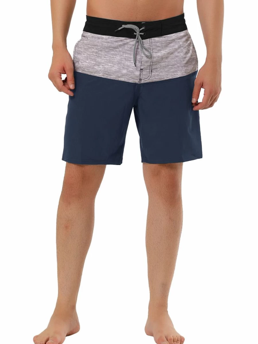 Men's Summer Color Block Swim Shorts with Drawstring, Striped Beach Board Shorts for Comfort & Style