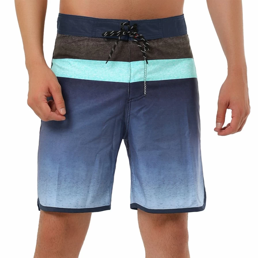 Men's Summer Color Block Swim Shorts with Drawstring, Striped Beach Board Shorts for Comfort & Style