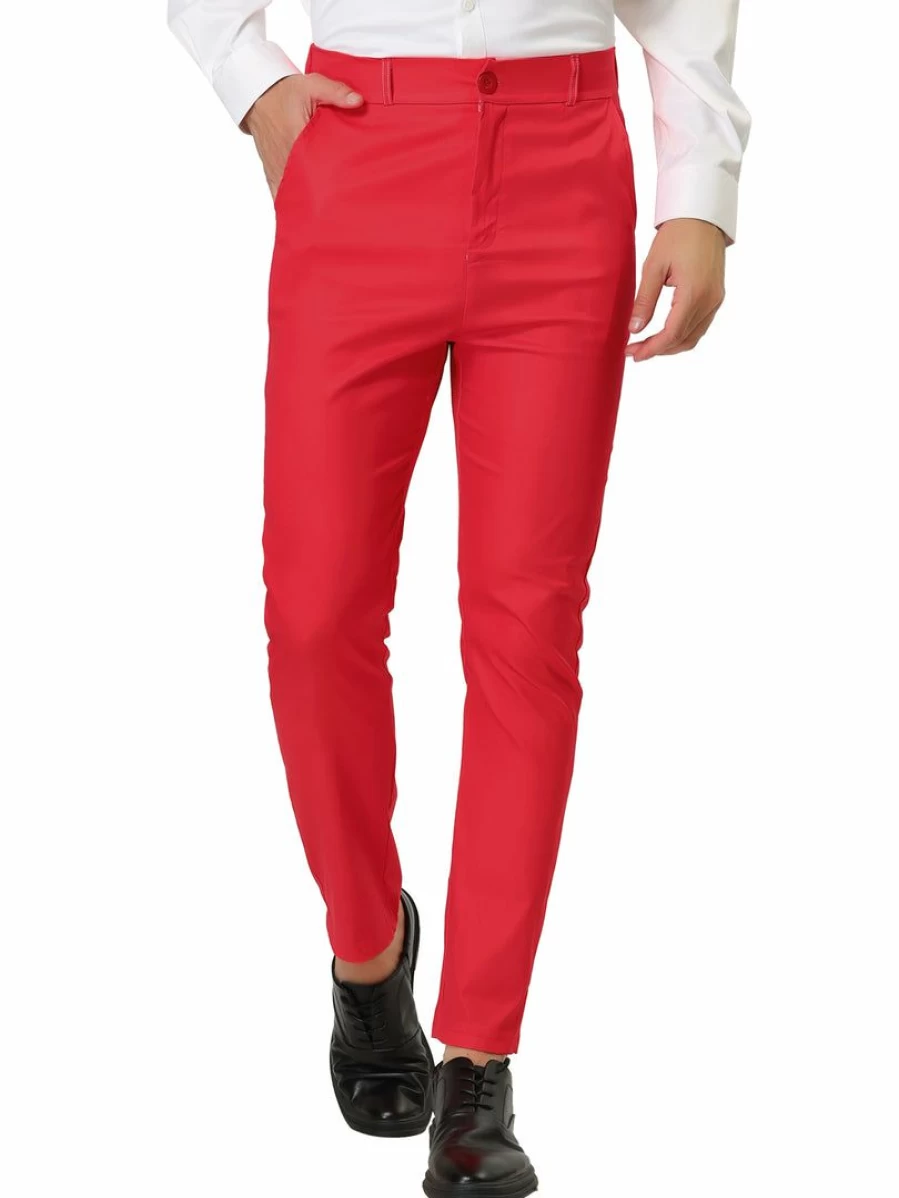 Men's Slim Fit Business Pants Solid Color Flat Front Dress Trousers for Office Wear