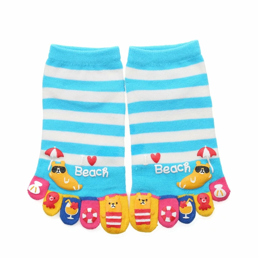 Women's Lightweight Striped Cartoon Toe Socks 1-Pack, Comfortable and Fun Pattern Design for Shoe Size 7-9