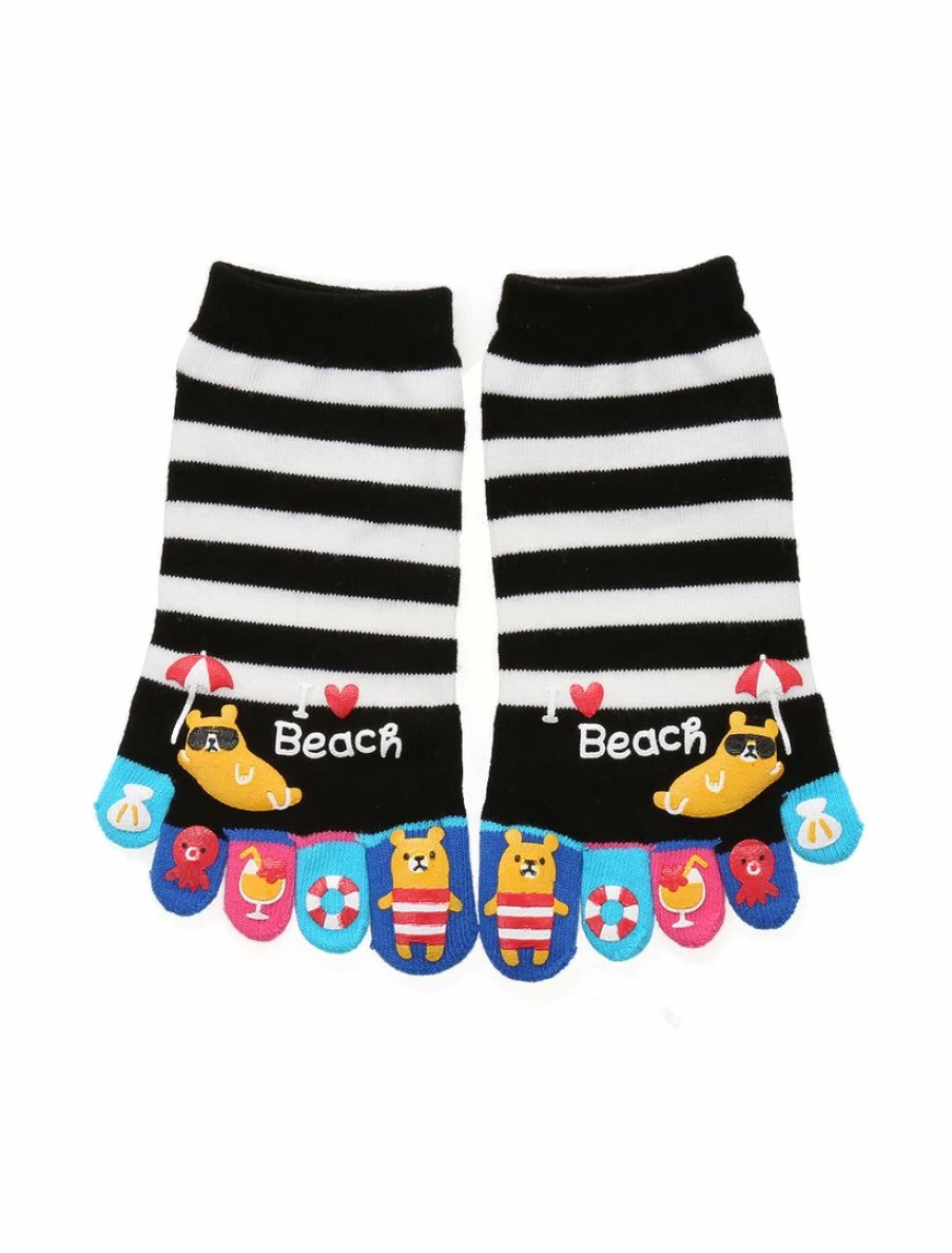 Women's Lightweight Striped Cartoon Toe Socks 1-Pack, Comfortable and Fun Pattern Design for Shoe Size 7-9